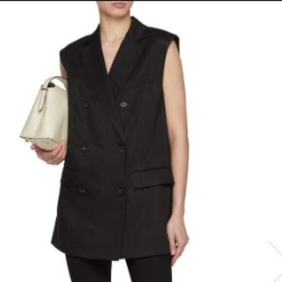 NWT Theory Good Collection DB OS Vest Black Double Breasted Mini Dress Vest M/L - Picture 1 of 9
